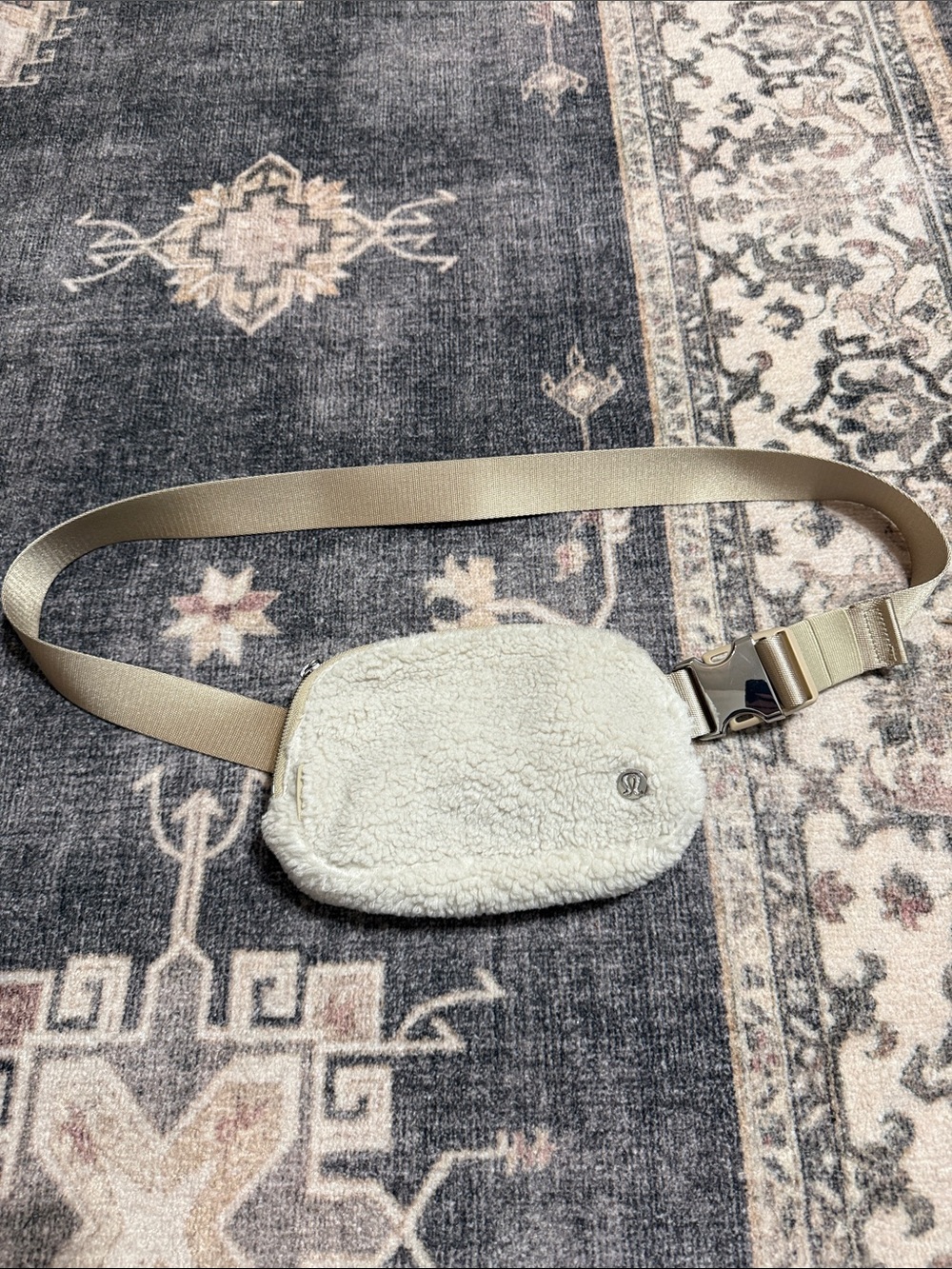 lululemon athletica Cream Sherpa Waist Pack with Tan Strap